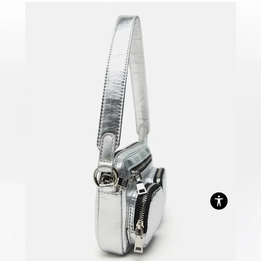Zara mini crossbody bag with pockets in silver with dustbag - Picture 3 of 6
